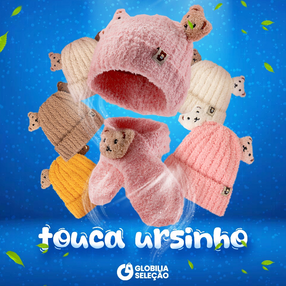 Kit Touca + Cachecol de Gola Gorro Infantil Bebê Menino Menina Tricotado Quente Fashion Para 2 a 5 anos
