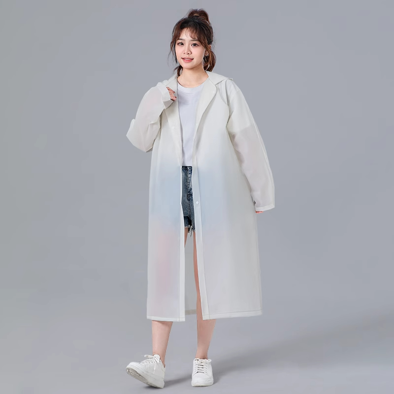 Capa de chuva grossa e longa em vinil transparente com capuz impermeável em Oferta na Shopee