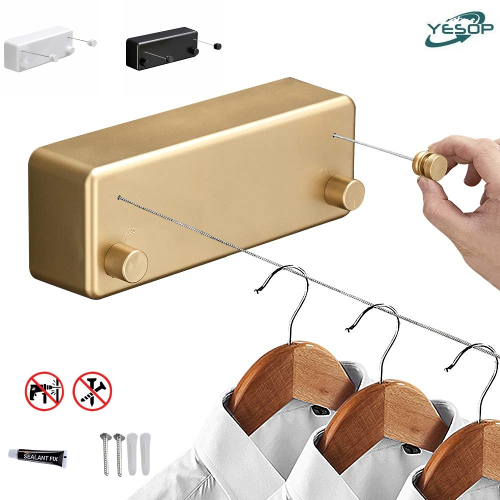 Varal De Roupas Retrátil Automático Dourado Montado Na Parede Ouro 4,2 metros
