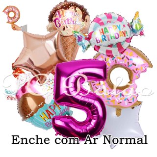7 Balão Metalizado 1 Rosquinha 1 Casquinha 1 Sorvete 1 Bala + N° 40cm PINK 2 Estrela 22CM DOCERIA em Oferta na Shopee