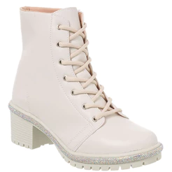 Bota Coturno Feminino Tratorada Leve Strass Cano médio Moda Tendência Promoção Confortável Leve