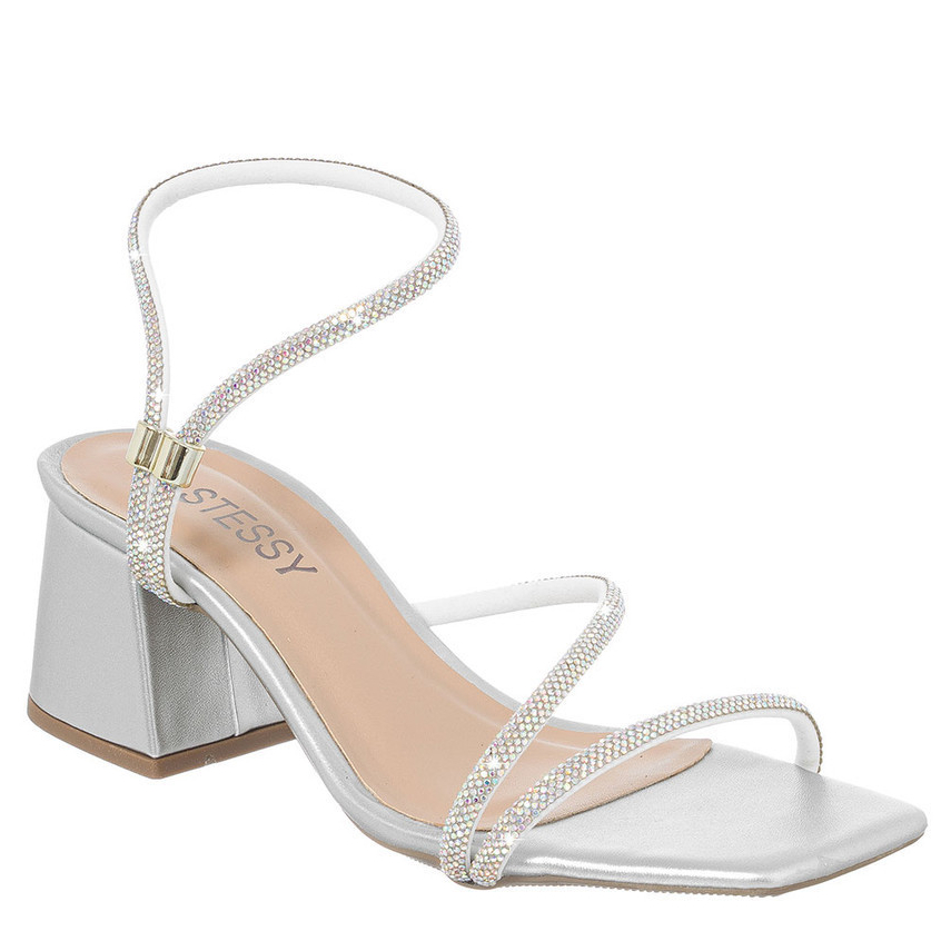 Sandália Feminina Stessy Shoes Salto Alto Bloco Strass Brilho Calce Fácil Confortável Festa em Oferta na Shopee