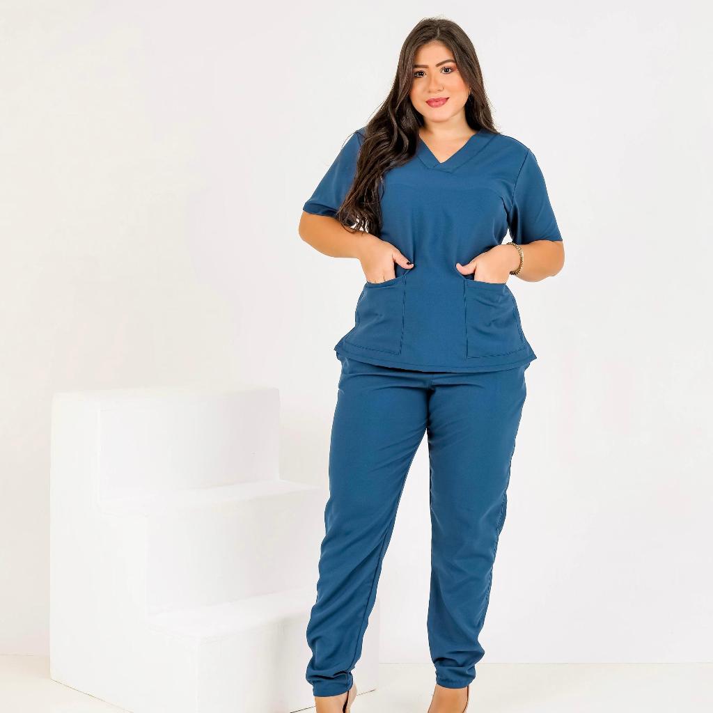 Conjunto cirúrgico Scrub Feminino Pijama Hospitalar (Blusa+calça Cor azul petróleo).