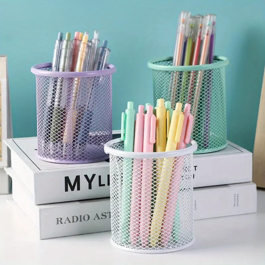 Organizador Porta Caneta Metal Candy Color Lápis Mesa De Escritório Porta Treco Decoração Papelaria em Oferta na Shopee