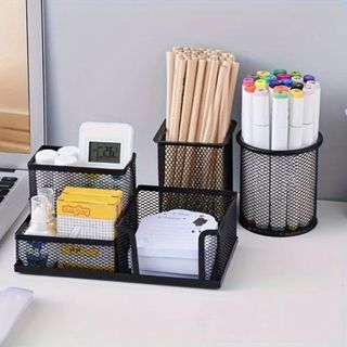 Organizador De Canetas 3 Compartimentos Lápis Mesa De Escritório Porta Treco Decoração Papelaria