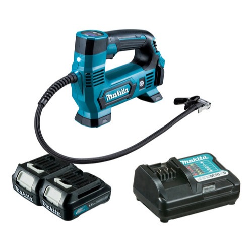 Compressor de Ar Makita a Bateria Com 2 Baterias 12v e Carregador Bivolt Original Preto/Azul