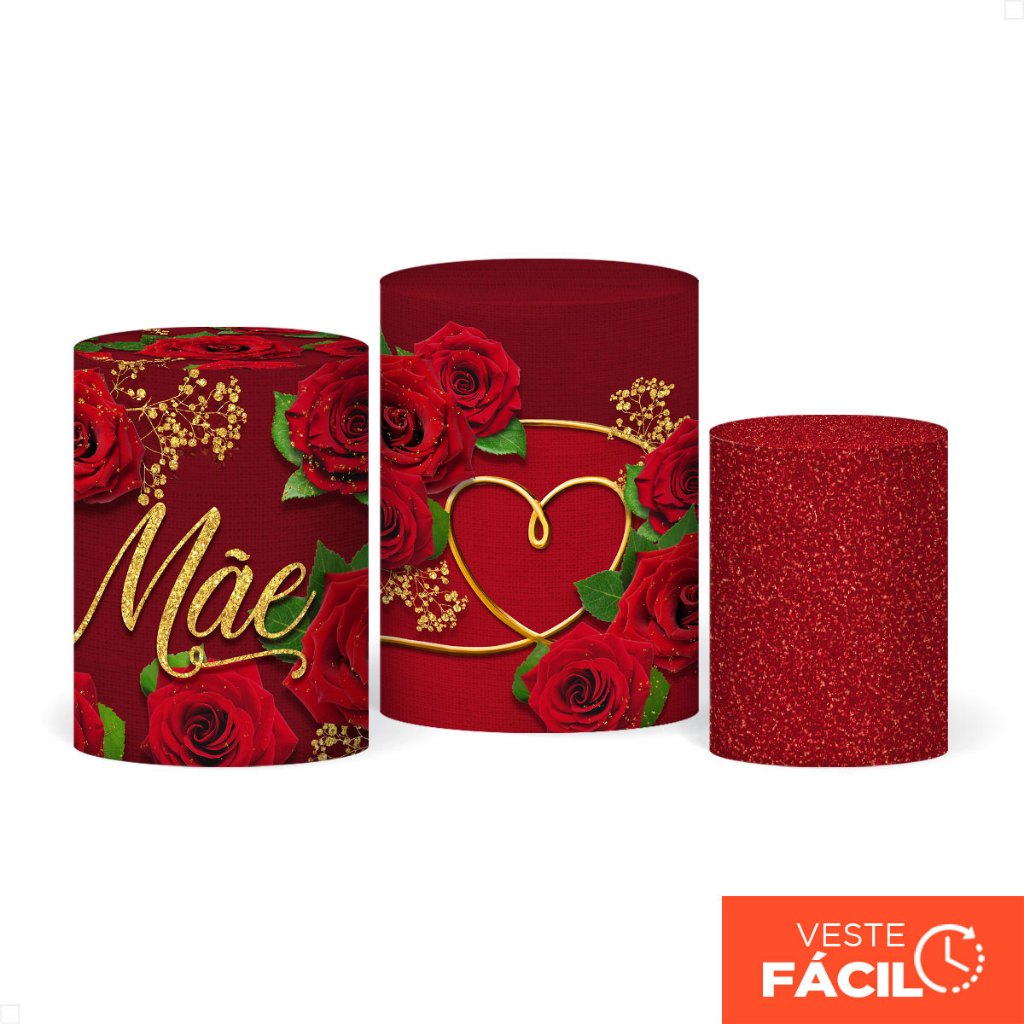 Trio Capa de Cilindro para Festa Decoração Dia das Mães Tecido Sublimado Com Elástico – T-268 em Oferta na Shopee