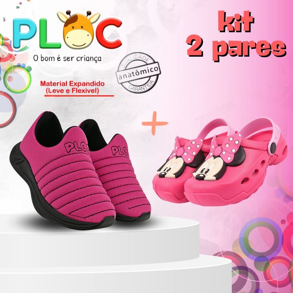 KIT 2 PARES - 1 TÊNIS COLORS + 1 SANDÁLIA MINNIE POÁ PINK (Bab03 MINNIE POÁ PINK em Oferta na Shopee