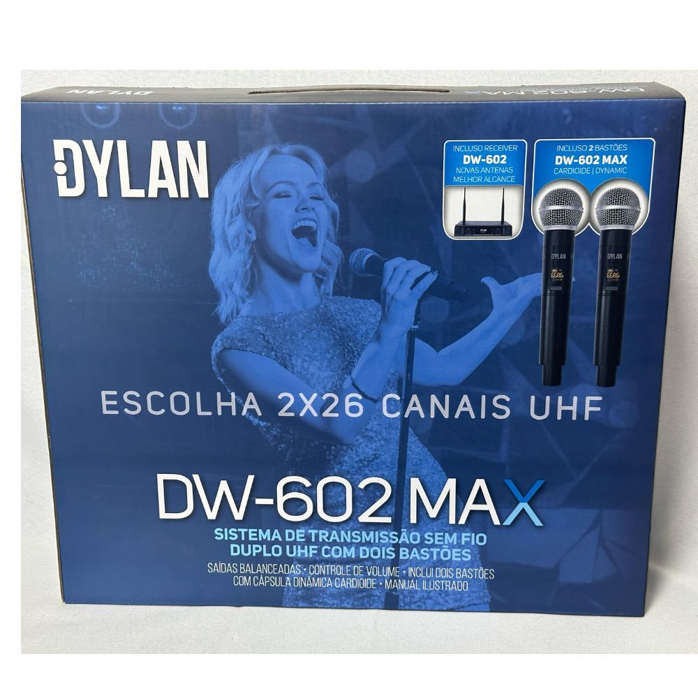 Microfone Sem Fio Duplo Digital UHF Dylan DW-602 Max
