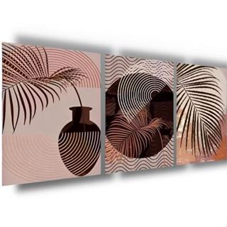 Kit Quadros Decorativos 3 peças 122x60 Moderno Trio Vasos Folhagem Seca em Oferta na Shopee