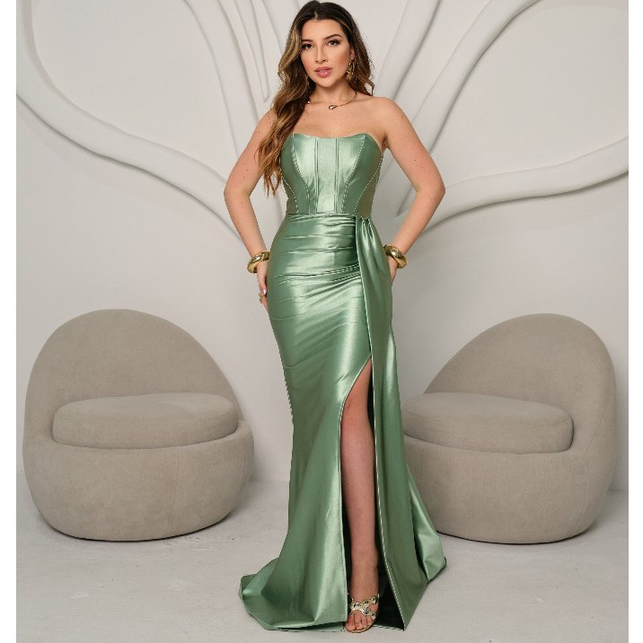 Vestido Longo de Festa Tomara que Caia Sereia Brilhante Formatura Casamento