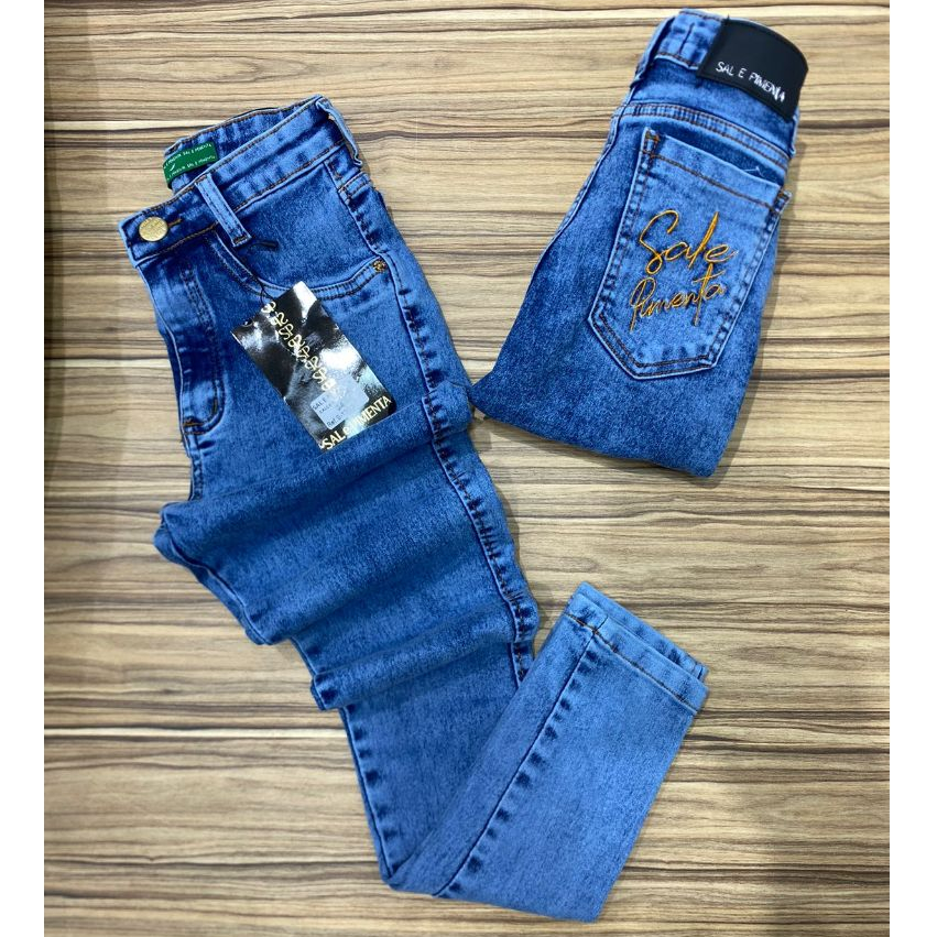 Calça Feminina Jeans Calca Jeanss Sal e Pimenta Calsa Pimenta Doce Original Com Bastante Elastano Cintura Alta em Oferta na Shopee