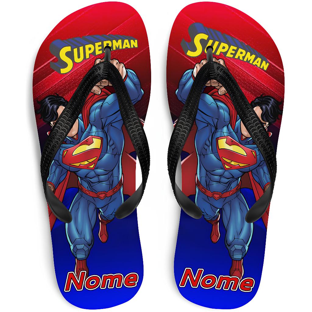 Chinelo Infantil Personagem Superman Heroi DC Super Homem COM NOME 3 MODELOS