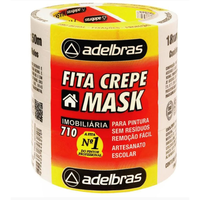 Fita Crepe 710 MASK Crepe 18MM X 50M - Pacote com 6 Rolos ADELBRAS