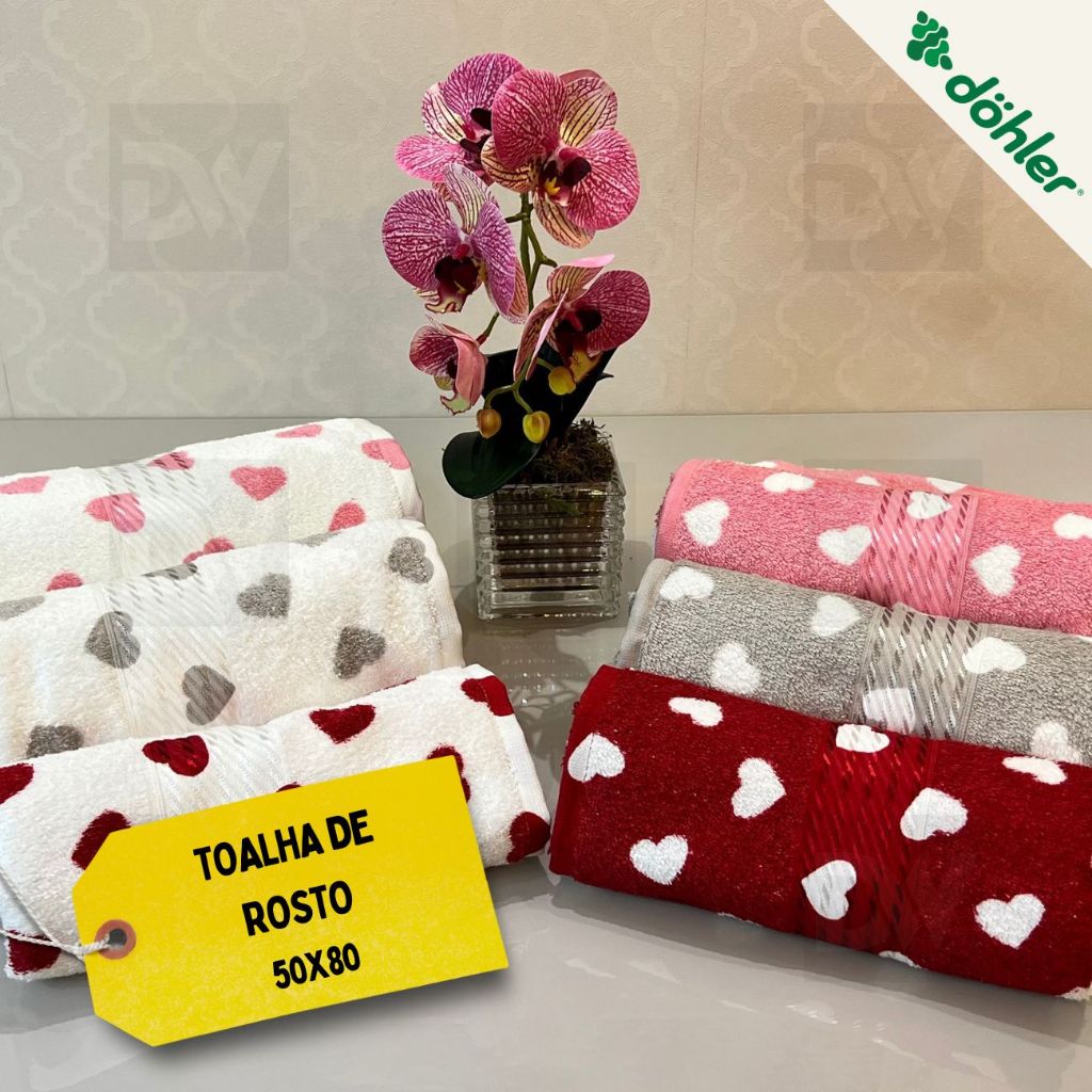 Kit 2/3 Toalhas de Rosto Dohler Prisma Estampas de Coração 100% Algodão 50 x 80 cm em Oferta na Shopee