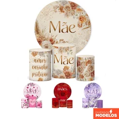 Painel Redondo Dia das Mães Com Trio Capa de Cilindro Decoração Sublimada Veste Fácil