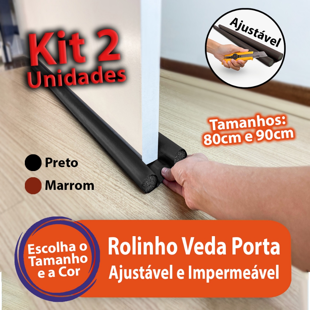 Kit Veda Porta Rolinho Ajustável Protetor Impermeável Vedação Porta Duplo Não Entra Bicho ...
