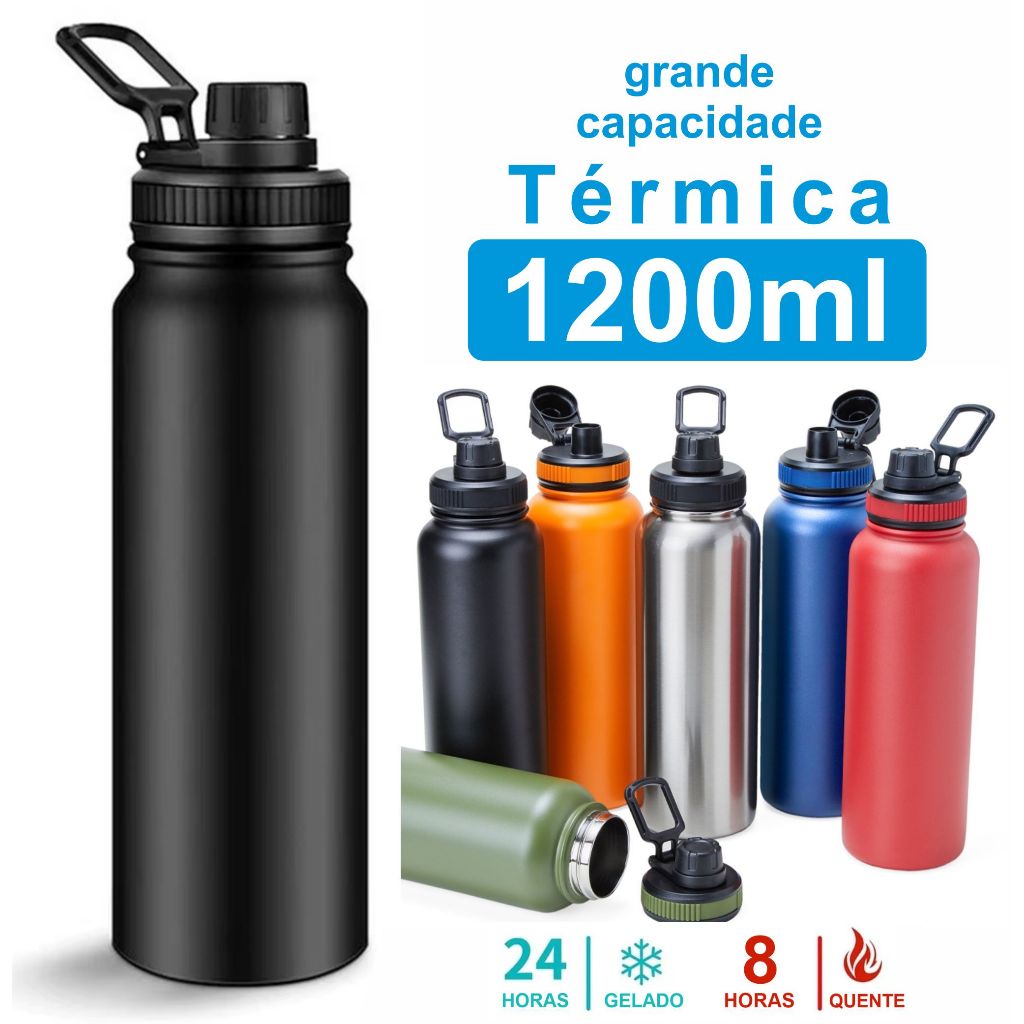 GARRAFA TÉRMICA GRANDE 1,2 LITROS CONSERVA QUENTE 8H E FRIO 12H INOX DUPLA CAMADA  AGUA CAFÉ ACADEMIA TRABALHO em Oferta na Shopee