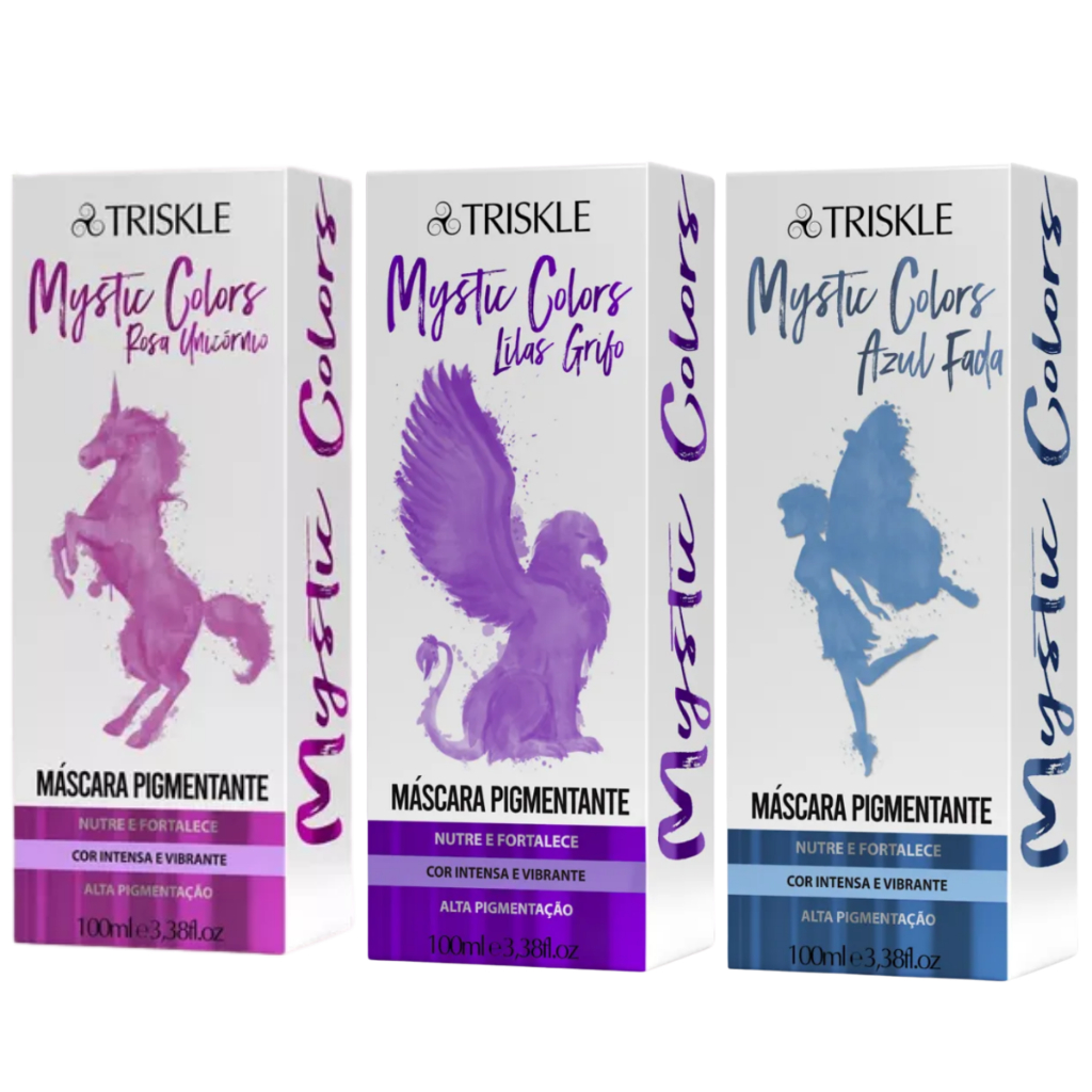 Triskle Máscara Pigmentadora Cor Intensa Azul Fada Lilás Grifo Rosa Unicórnio Mystic Colors 100ml