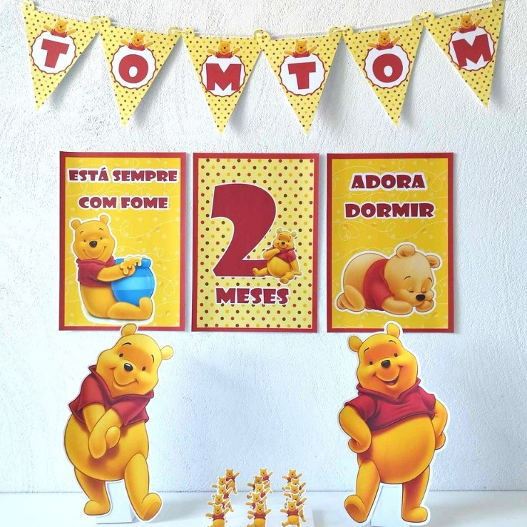 Ursinho Pooh kit festa na mesa decoração infantil só um bolinho mimo personalizado para aniversário e mesversário