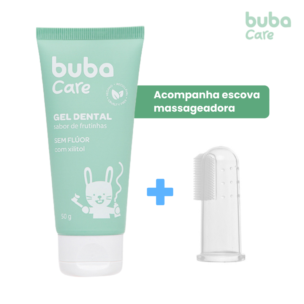 Gel Dental com Escova Massageador de Gengiva para Bebê Buba Escovinha Pasta Dente Creme dental Bebe