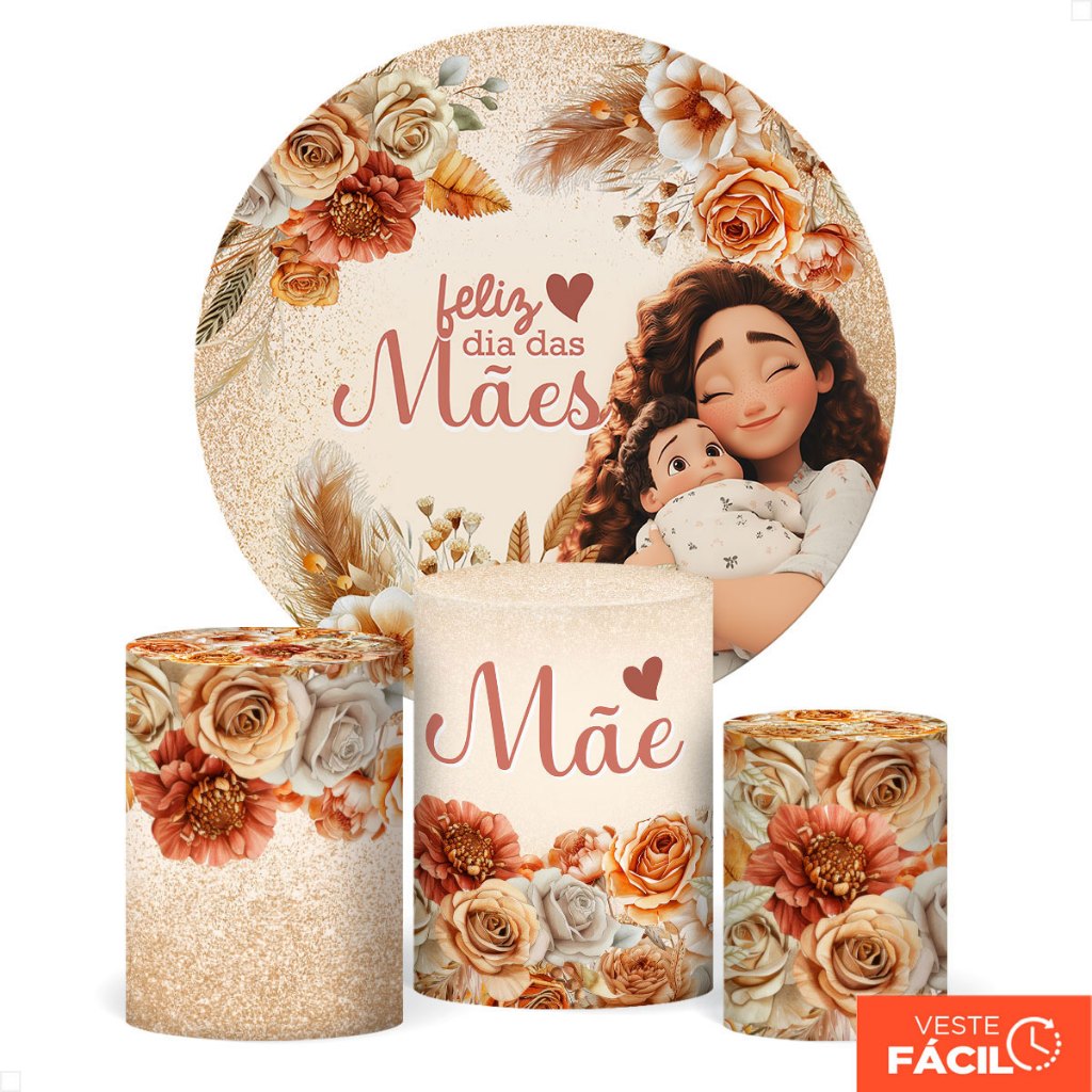 Painel Redondo Com Trio Capa de Cilindro Decoração Dia das Mães Sublimada Veste Fácil – K-603 em Oferta na Shopee