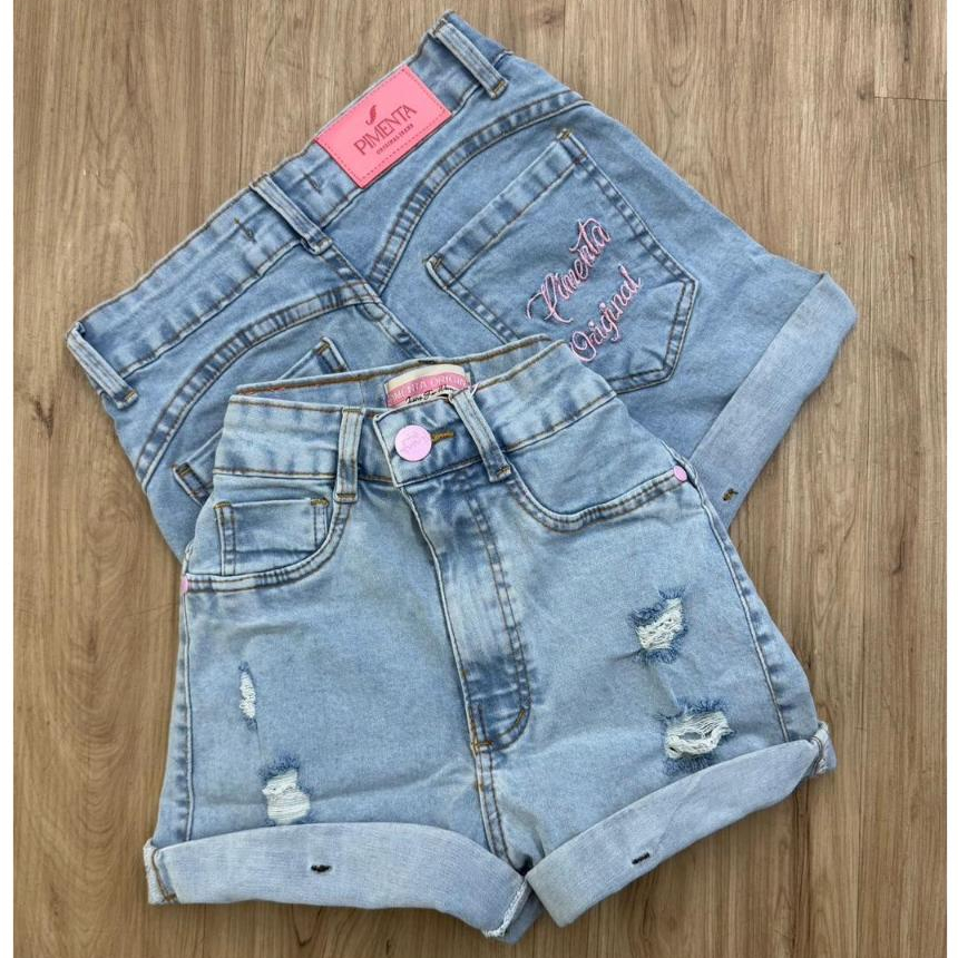 Short Jeans HotPants Mom Pimenta Original - Sal e Pimenta Com Elastano Cintura Alta em Oferta na Shopee