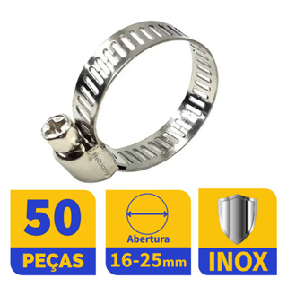 Kit 50 Abraçadeiras DN 1/2" a DN3/4" Inox para Mangueiras,  Rosca Sem Fim regulável internamente entre 16 a 25mm em Oferta na Shopee