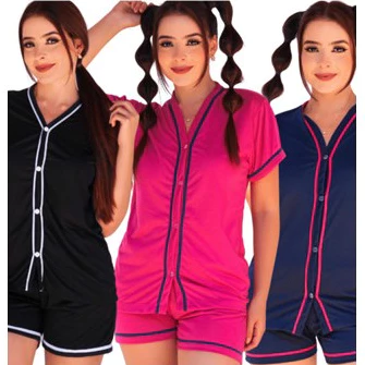Pijama Blogueirinha Baby Doll Feminino Botão Adulto Americano Pós Cirúrgico Atacado — imagem 1