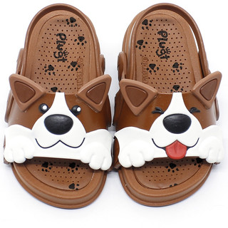 Sandália Infantil Plugt Menino Confortável Divertido Cachorro Corgi Marrom em Oferta na Shopee