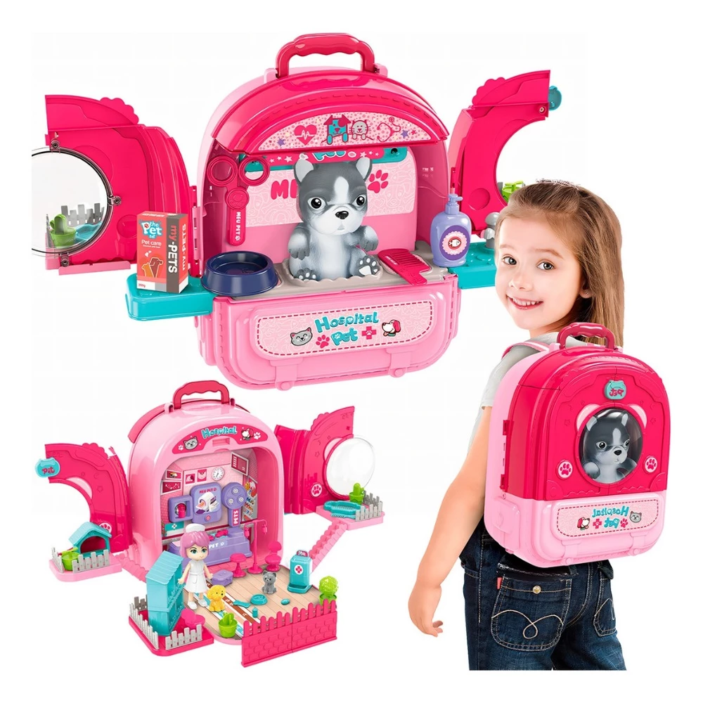 Mochila Hospital Pet Dog Cachorro Infantil 2 Em 1 Acessórios Brinquedo