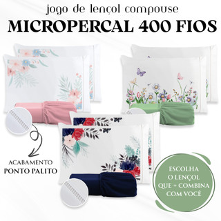 Jogo de Lençol Micropercal 400 FIOS Compouse - Kit Lençol com Elástico + Fronha