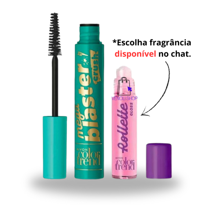 Kit Color Trend Máscara de Cílios Mega Blaster Crush + Brilho Labial Rolette - Avon
