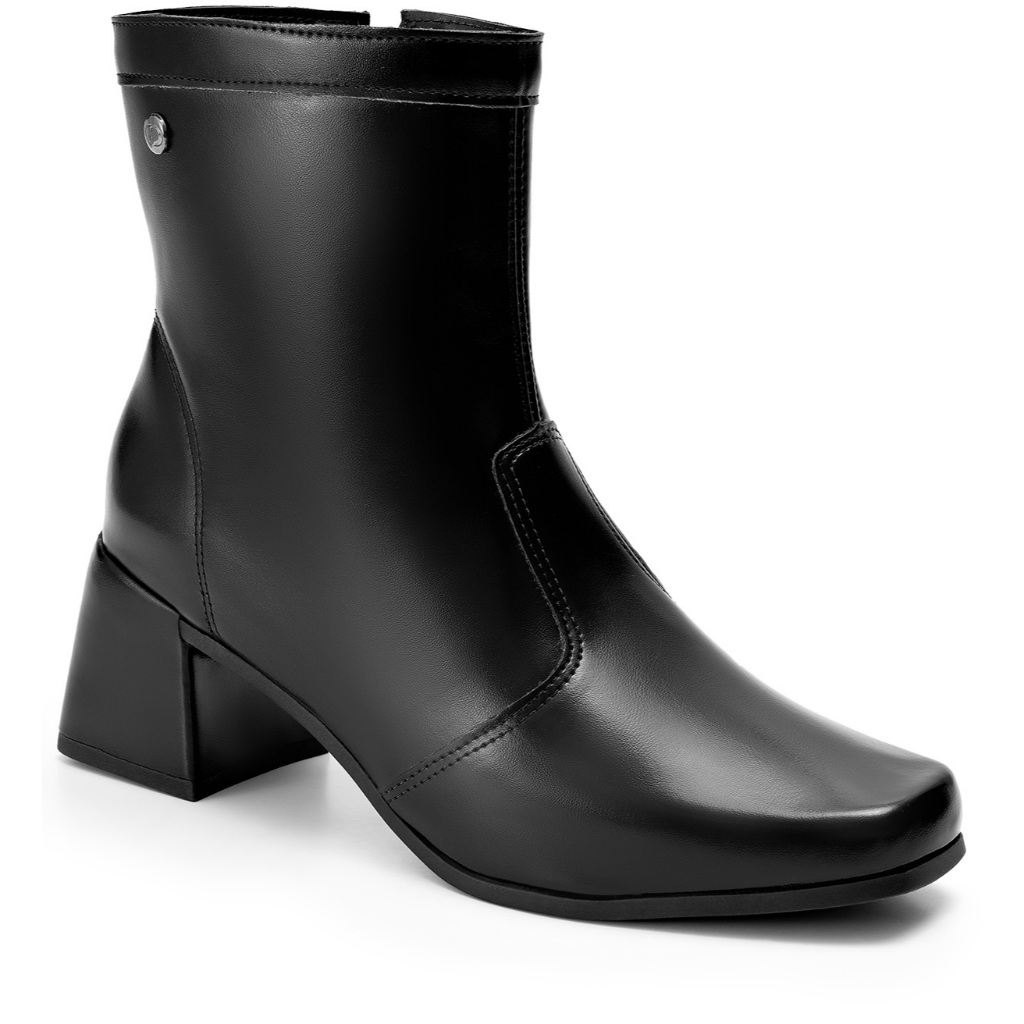 Bota Feminina Lumiss Cano Curto Salto Bloco Baixo Confortável Bico Quadrado - Women Shoes