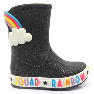 Galocha Bota Infantil Plugt Menina Confortável Leve Macio Nuvem Arco Iris Glitter Preto em Oferta na Shopee