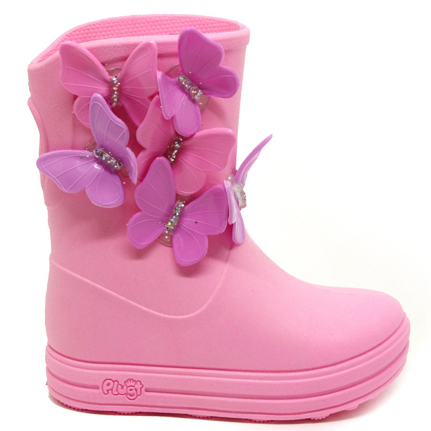 Galocha Infantil Feminina Borboletas Acqua Drops Plugt - Rosa Chiclete - Baby & Kids Fashion