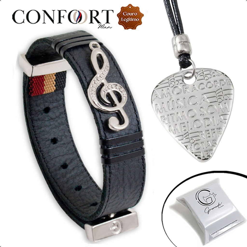 Pulseiras Masculinas Kit C/02 Música + Colar Palheta Headfone Top de Linha - MODELOS PREMIUM