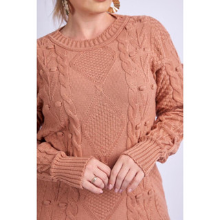 Blusa Feminina Tricot Moda Blogueira Pelotas Outono/Inverno Manga Longa Tendência 2025