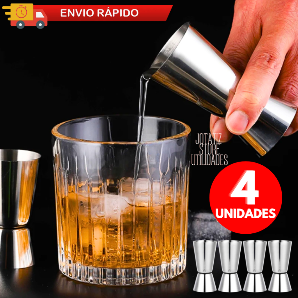 Jogo 4 Dosador Medidor Duplo Coquetel Aço Inox Copo Dual Shot Jigger Gadgets 25/50ML Barmen Drink Whisky Vodka Gin Licor