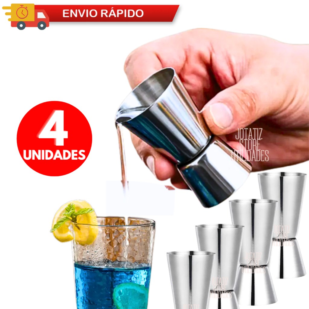 Kit 4 Dosador Medidor Duplo Coquetel Aço Inox Copo Dual Shot Jigger Gadgets 25/50ML Barmen Drink Whisky Vodka Gin Licor