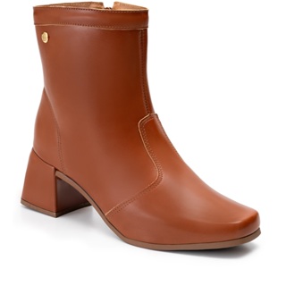 Bota Feminina Lumiss Bico Quadrado Salto Bloco Baixo Cano Curto Caramelo em Oferta na Shopee