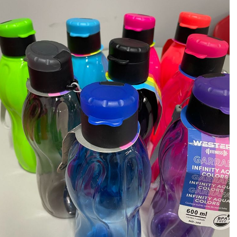 Garrafa Garrafinha Squeeze  Treino Fitness Dieta Neon  Escola Atacado Trabalho  600 Ml