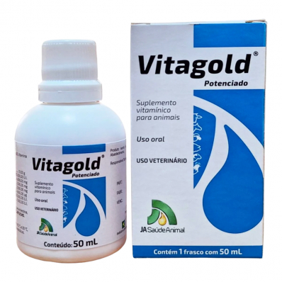 Vitagold Potenciado 50ml Vitagold para Aves Vitagold 50ml Vitamina para Aves Equinos Suínos Cães