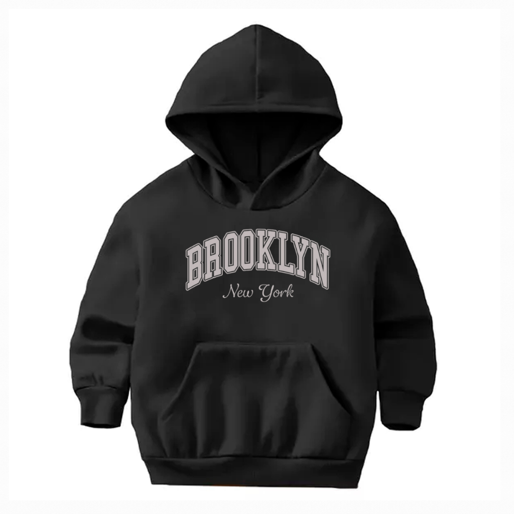 Moletom infantil e juvenil estampado Brooklyn canguru com capuz