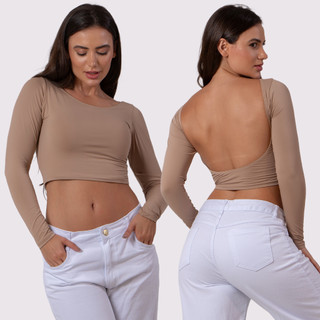 Blusa Cropped Costa Nua Manga Longa Poliamida RLC Modas