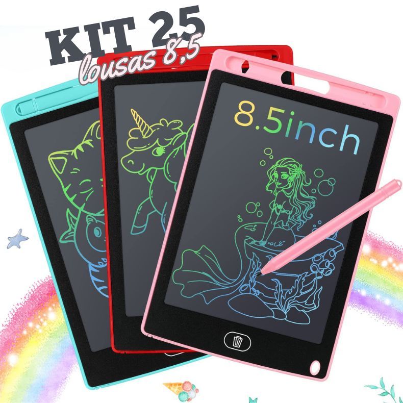 Kit 25 Lousas Magica Tablet Lcd 8.5 Polegadas Escrever Pintar e Desenhar