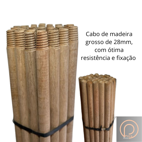 Cabo de madeira cru, com rosca de fixação de 1.50m por 28mm. Vassouras, Escovões, Rodos, Rastelos