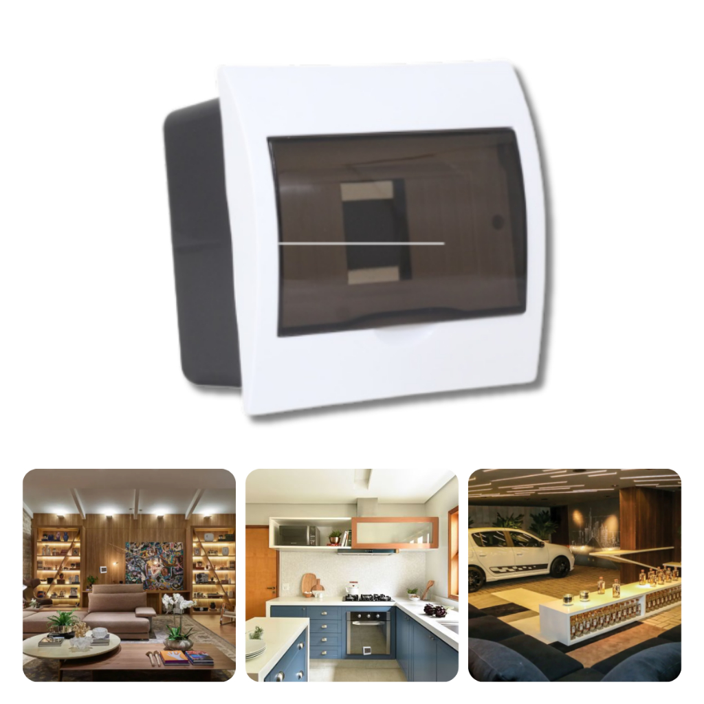 Quadro de Distribuição Centrinho Até 6 Disjuntores De Embutir Branco / Fumê