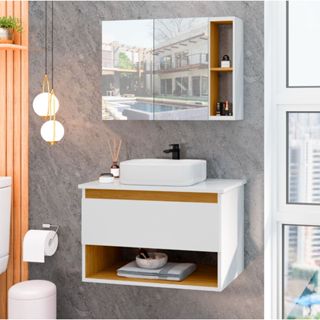 Conjunto Gabinete de Banheiro com Espelheira com Cuba Florence Cores - Rede Móveis em Oferta na Shopee