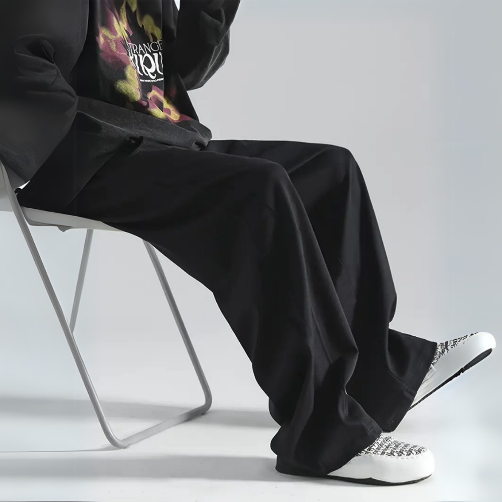 Calça Streetwear Larga Barra Solta Flanelado Versátil   Algodão Baggy